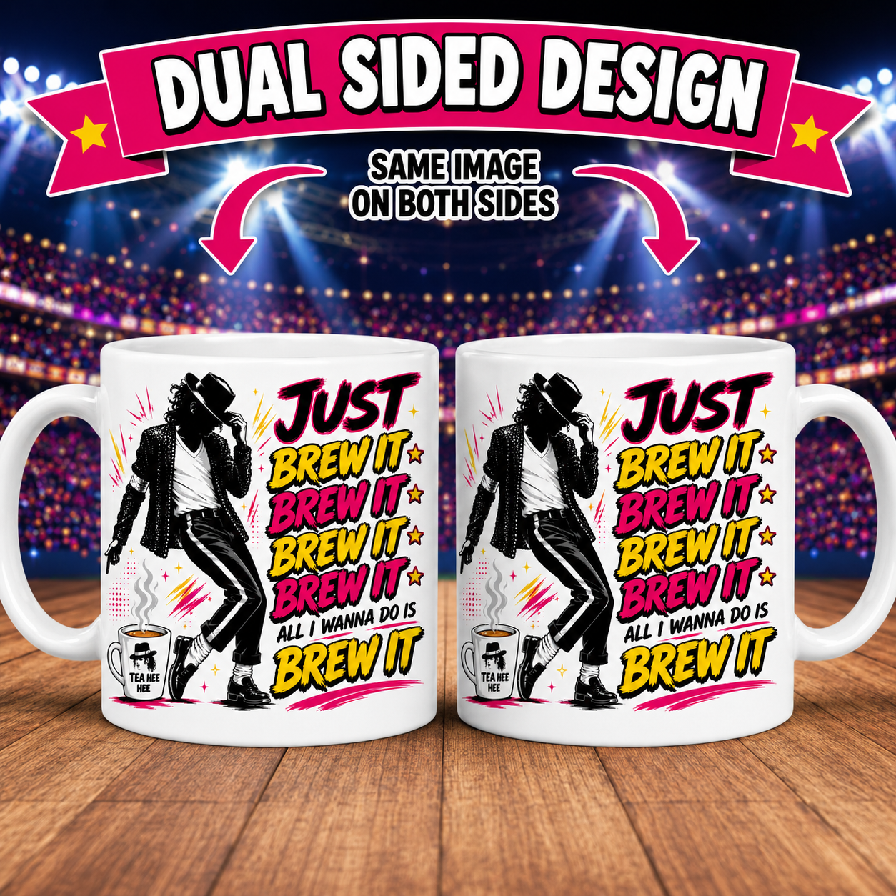 Funny MJ Just Brew It Mug – Funny Tea Lover Gift – Music Inspired Coffee Cup – Tea Hee Hee Mug – Novelty Ceramic Mug