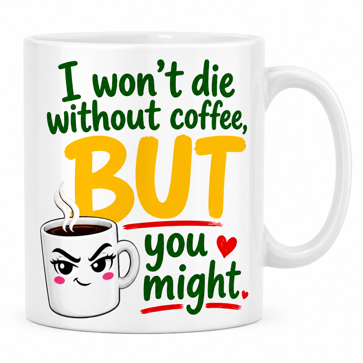 Funny Coffee Mug – I Won’t Die Without Coffee BUT You Might – Novelty Coffee Lover Mug Gift 11oz