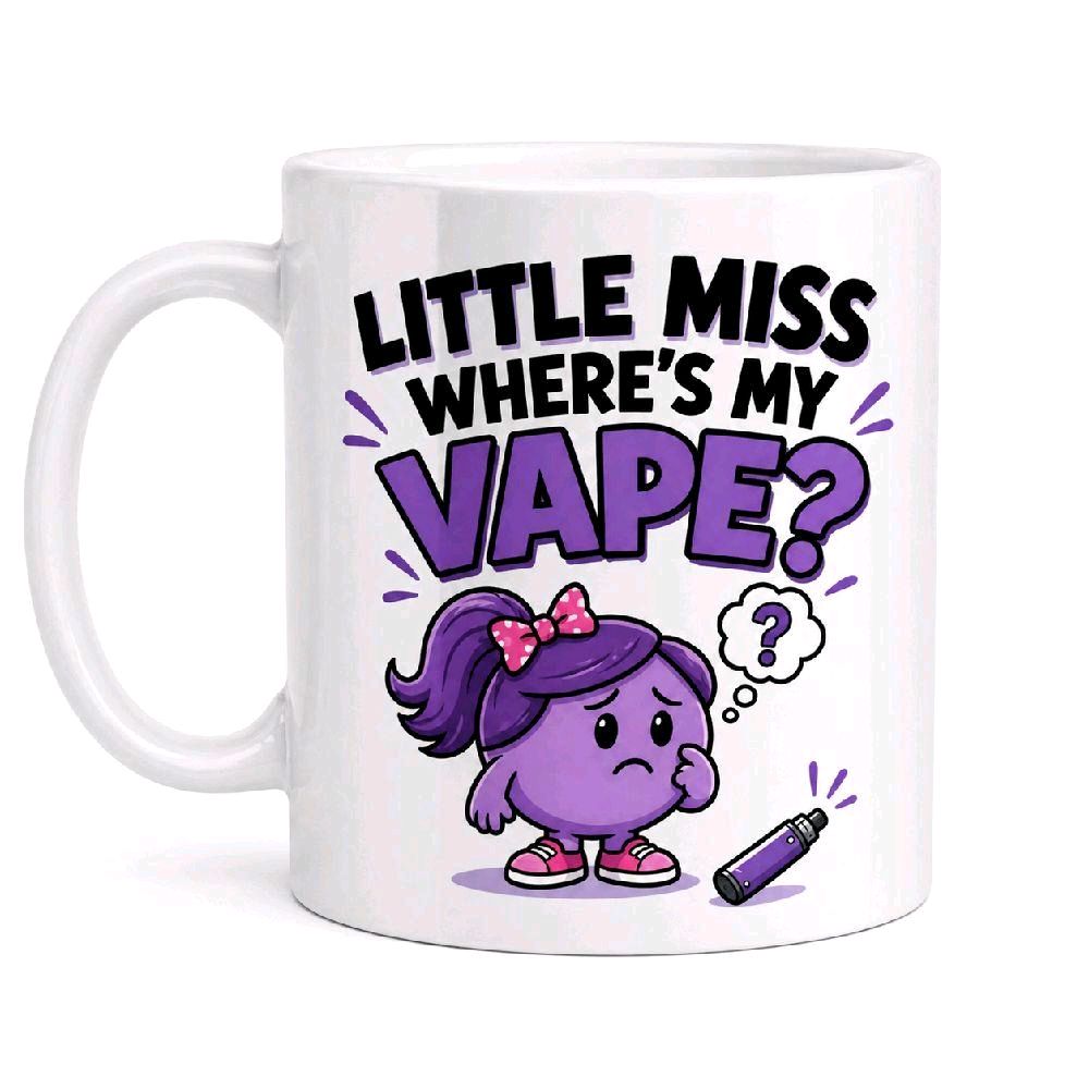 Little Miss where's my vape mug, 11oz Ceramic Coffee Cup Drinkware, Purple
