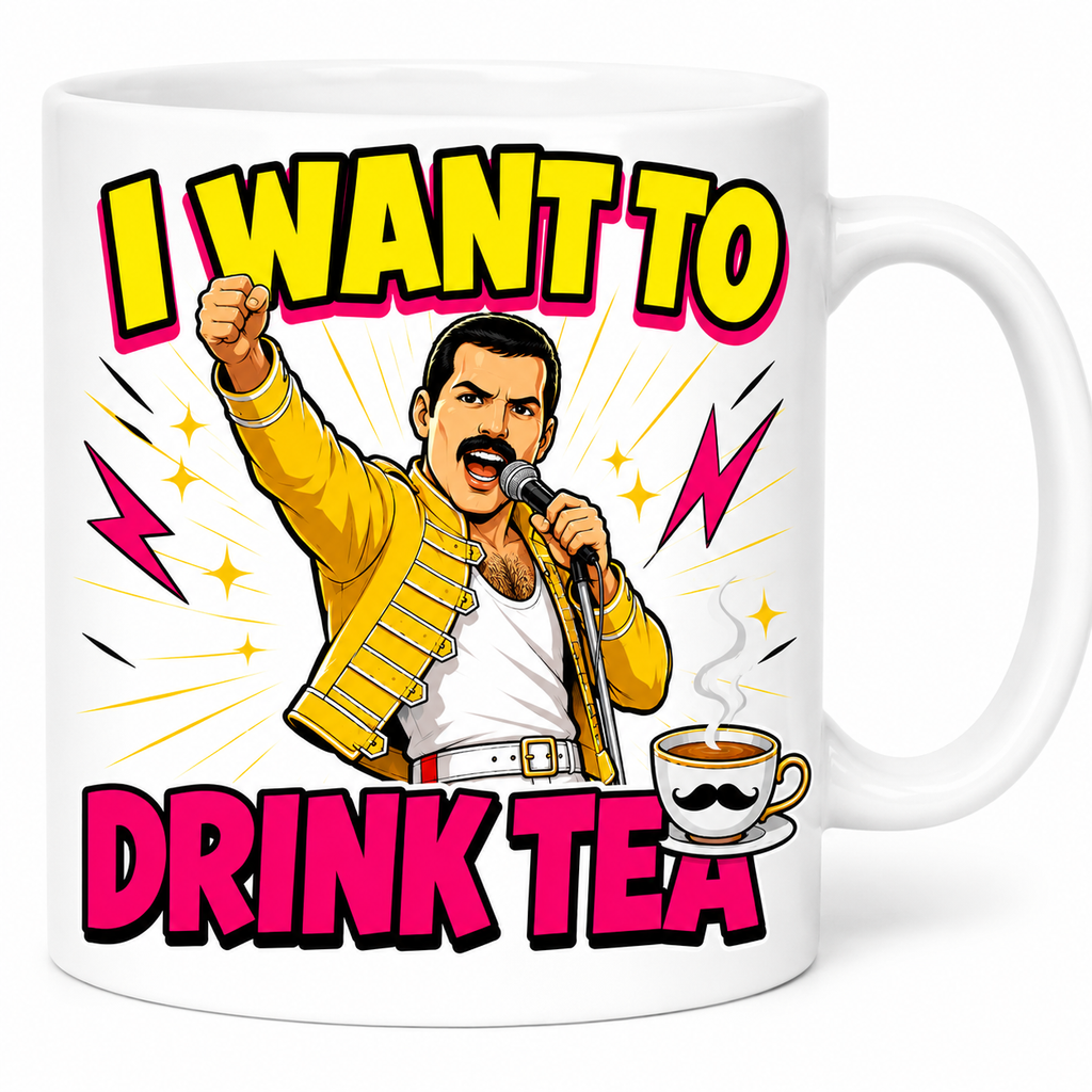 I Want To Drink Tea Mug – Funny Freddie-Inspired Tea Lover Coffee Mug – Novelty Gift for Tea Drinkers 11oz