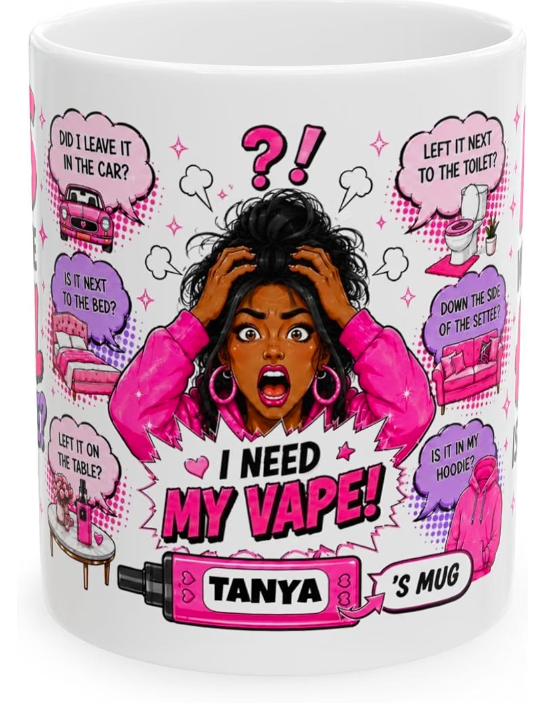 Personalised "Where The Hell Is My Vape?" Mug – Custom Name, Hair & Skin Tone, 11oz Ceramic Coffee Cup Drinkware
