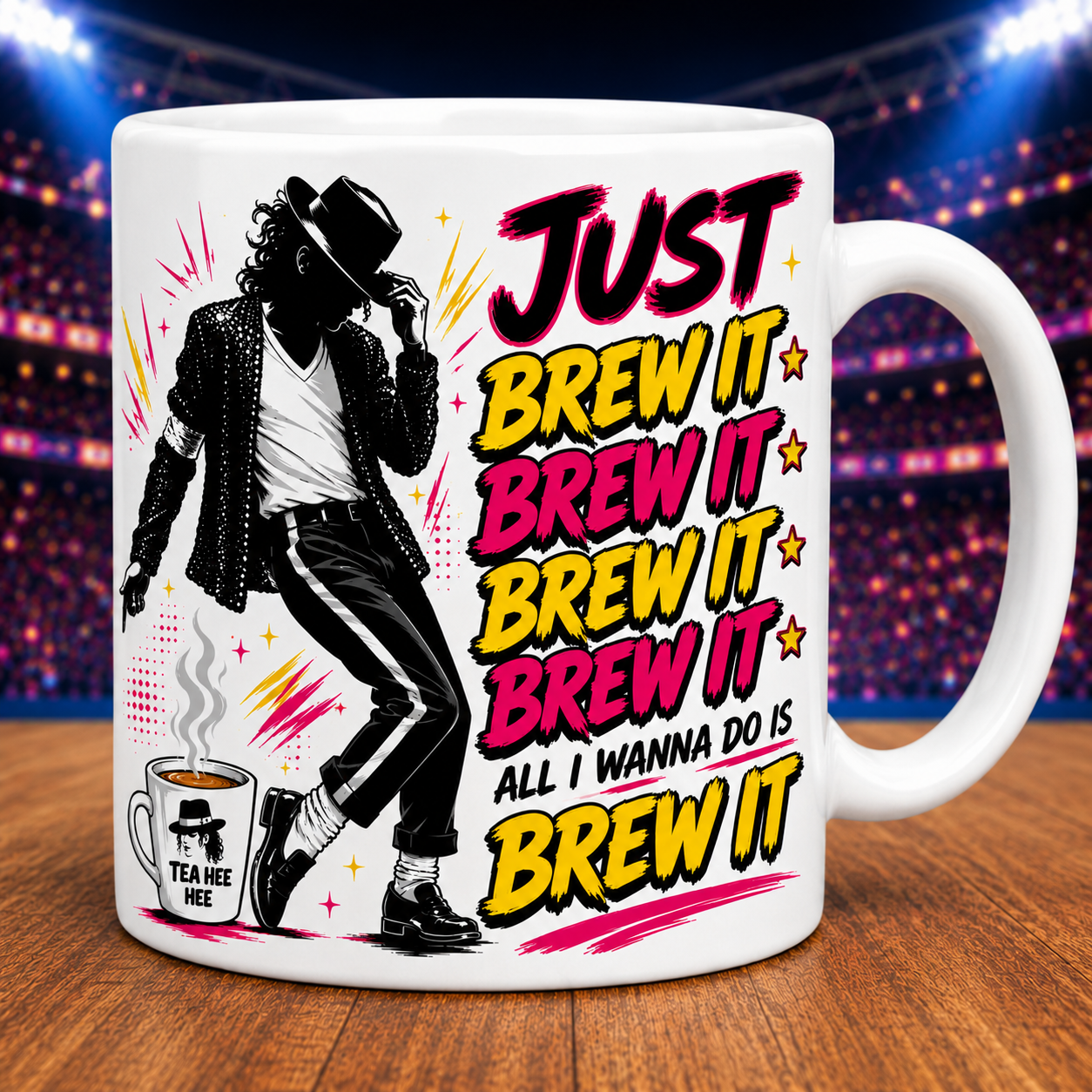Funny MJ Just Brew It Mug – Funny Tea Lover Gift – Music Inspired Coffee Cup – Tea Hee Hee Mug – Novelty Ceramic Mug