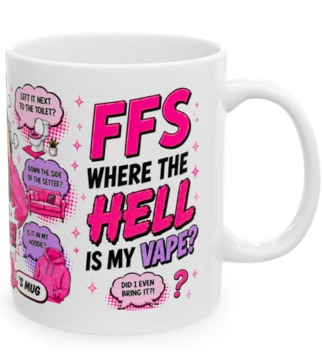 Personalised "Where The Hell Is My Vape?" Mug – Custom Name, Hair & Skin Tone, 11oz Ceramic Coffee Cup Drinkware