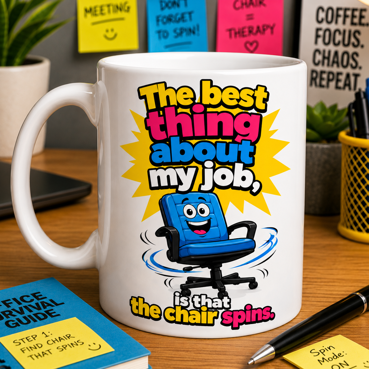 The Best Thing About My Job Is That The Chair Spins Funny Mug 11oz Ceramic Coffee Cup Drinkware Washable