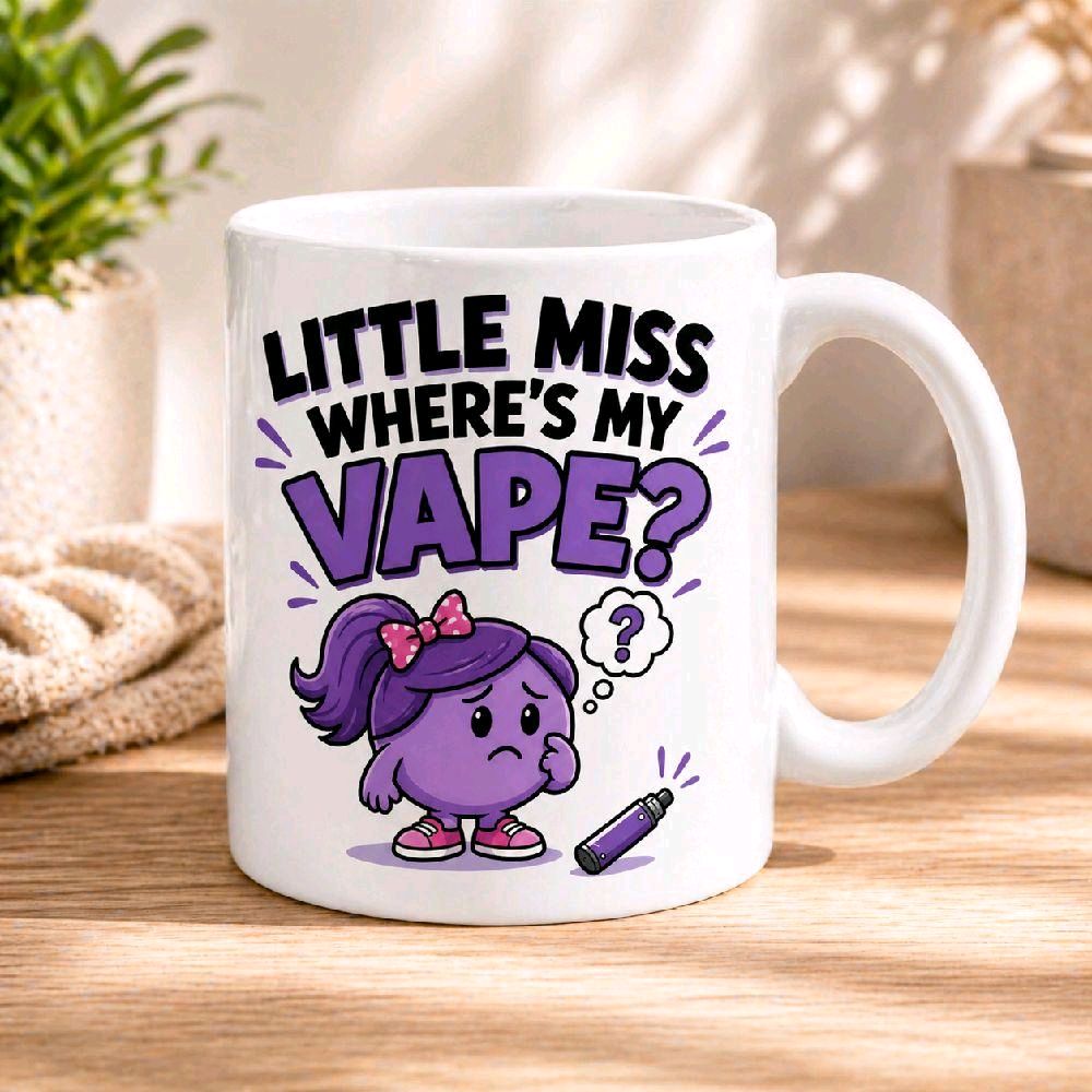 Little Miss where's my vape mug, 11oz Ceramic Coffee Cup Drinkware, Purple