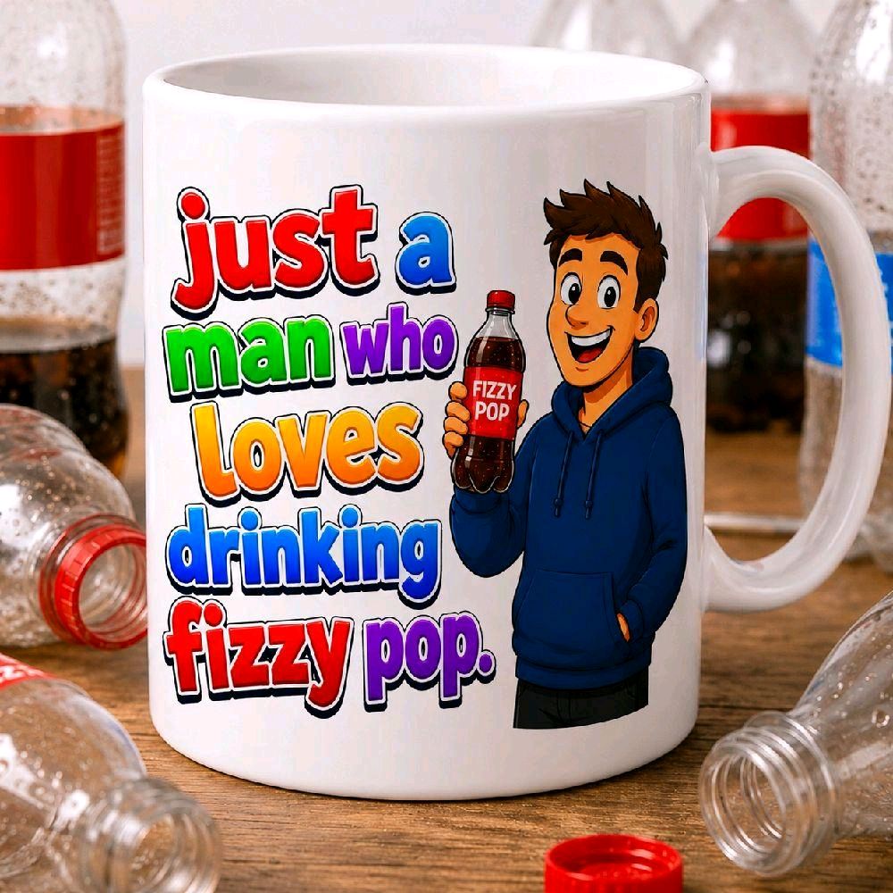 Just A Man Who Loves Drinking Fizzy Pop Mug – Funny Soft Drink Lover Gift Cup, 11oz