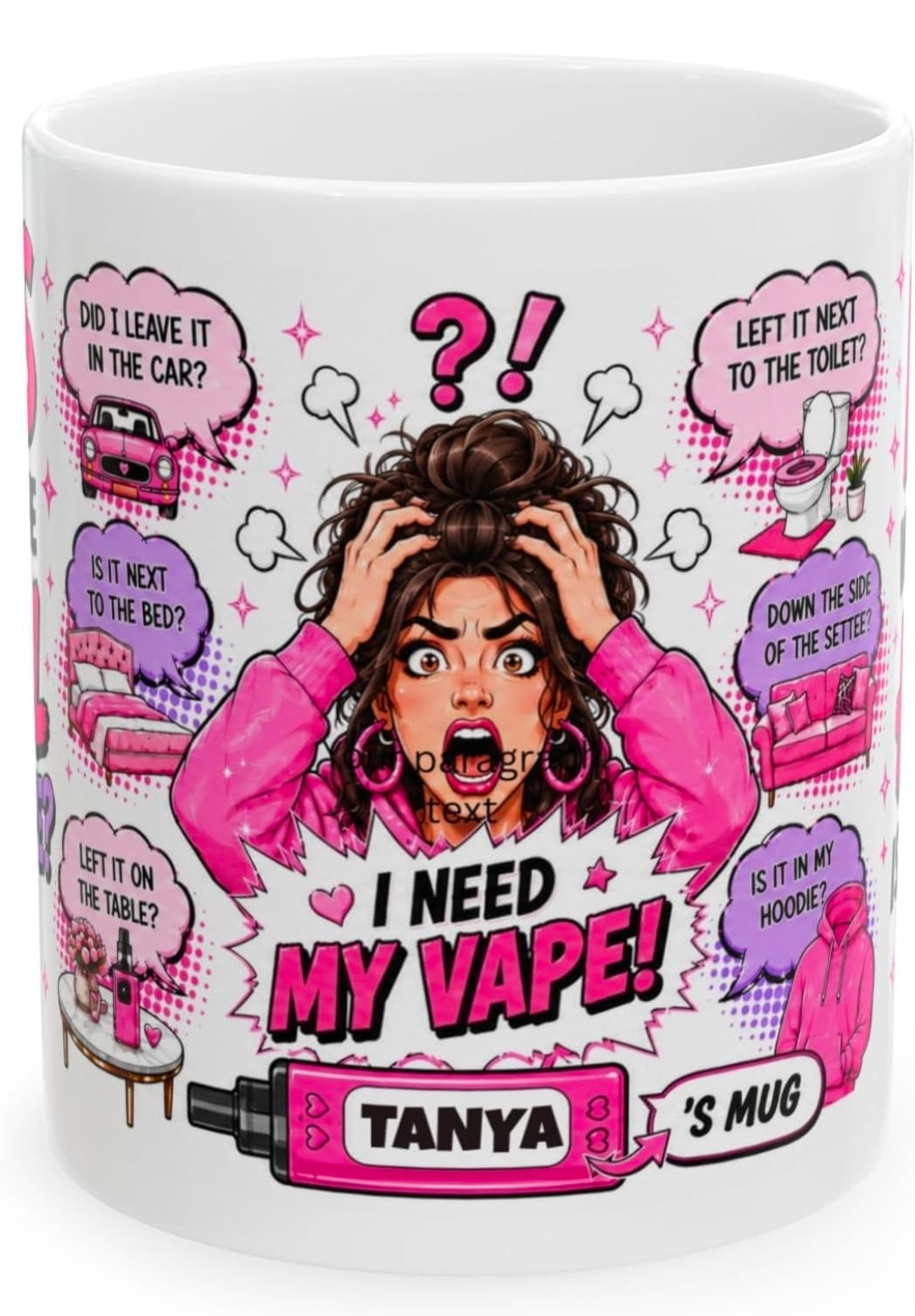 Personalised "Where The Hell Is My Vape?" Mug – Custom Name, Hair & Skin Tone, 11oz Ceramic Coffee Cup Drinkware
