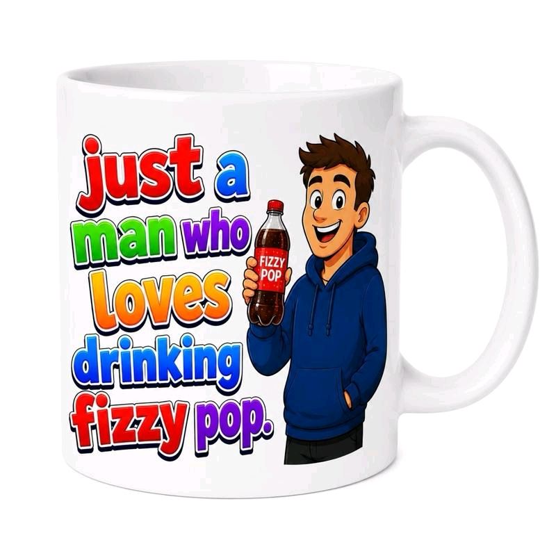 Just A Man Who Loves Drinking Fizzy Pop Mug – Funny Soft Drink Lover Gift Cup, 11oz