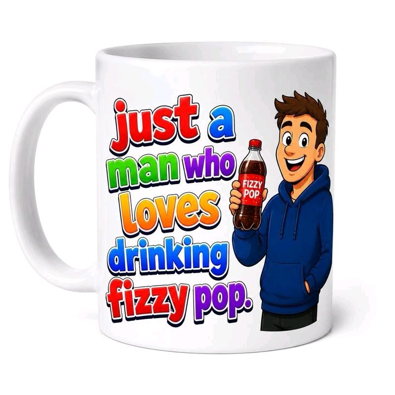 Just A Man Who Loves Drinking Fizzy Pop Mug – Funny Soft Drink Lover Gift Cup, 11oz
