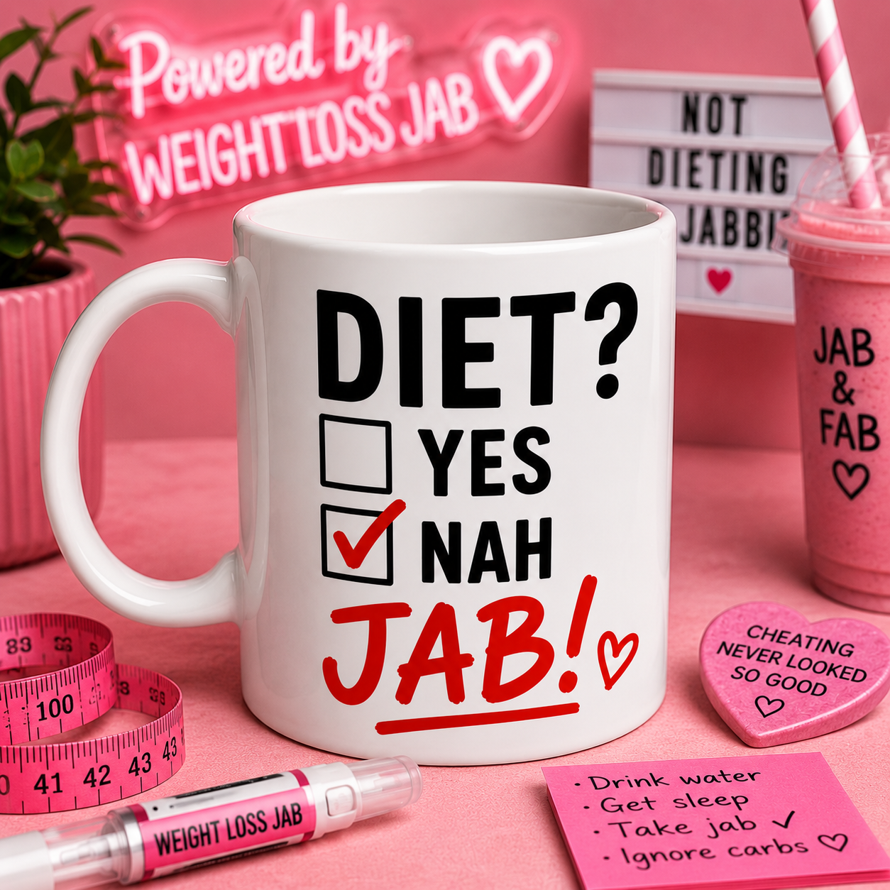 Funny Weight Loss Jab Mug – DIET? NAH… JAB! Novelty Slimming Humour Coffee Cup – Funny Gift Mug for Friends & Coworkers 11oz