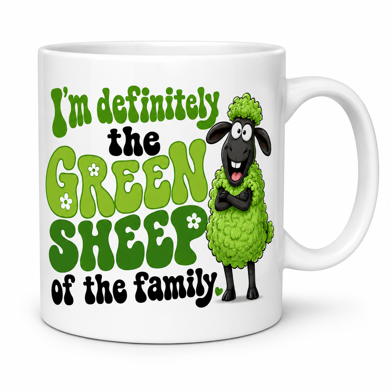 Personalised I’m Definitely The Green Sheep Of The Family Mug – Funny Sheep Coffee Cup – Funky Retro Green Animal Mug – Novelty Gift Idea, 11oz