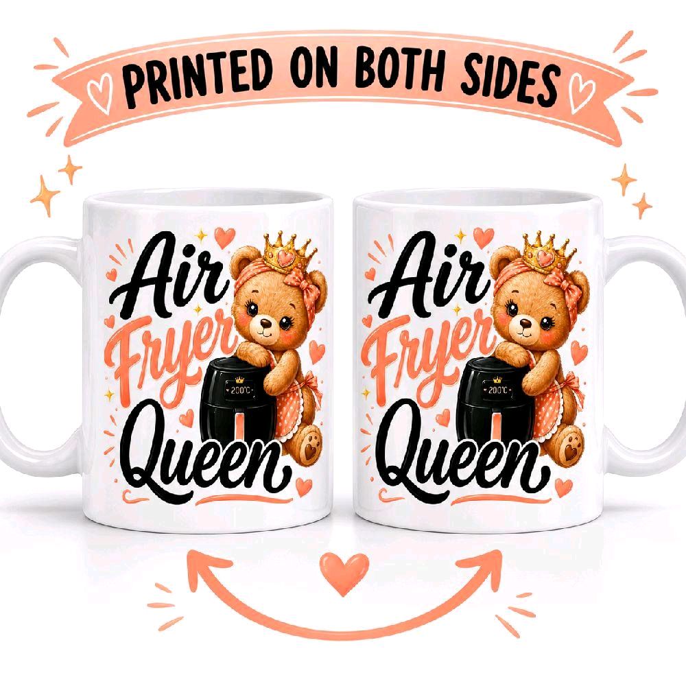 Air Fryer Queen Funny Cute Bear Mug – Air Fryer Lover Coffee Cup Gift | Sassy Sips