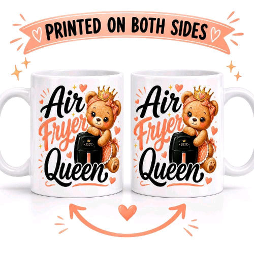 Air Fryer Queen Funny Cute Bear Mug – Air Fryer Lover Coffee Cup Gift | Sassy Sips
