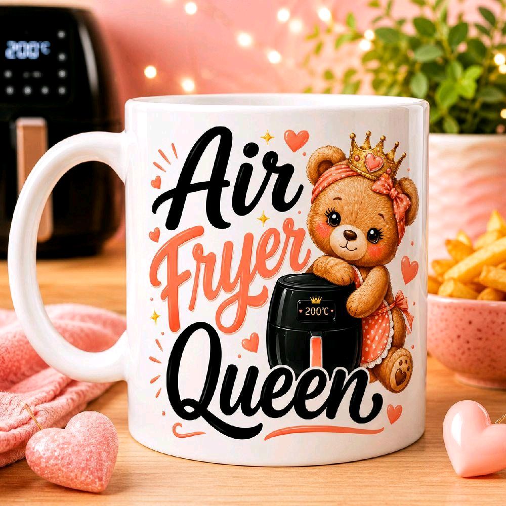 Air Fryer Queen Funny Cute Bear Mug – Air Fryer Lover Coffee Cup Gift | Sassy Sips