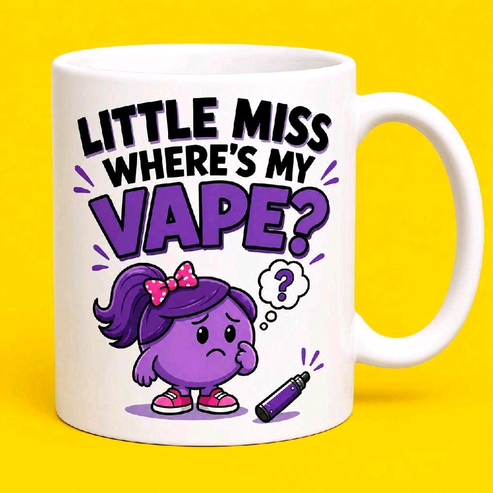 Little Miss where's my vape mug, 11oz Ceramic Coffee Cup Drinkware, Purple