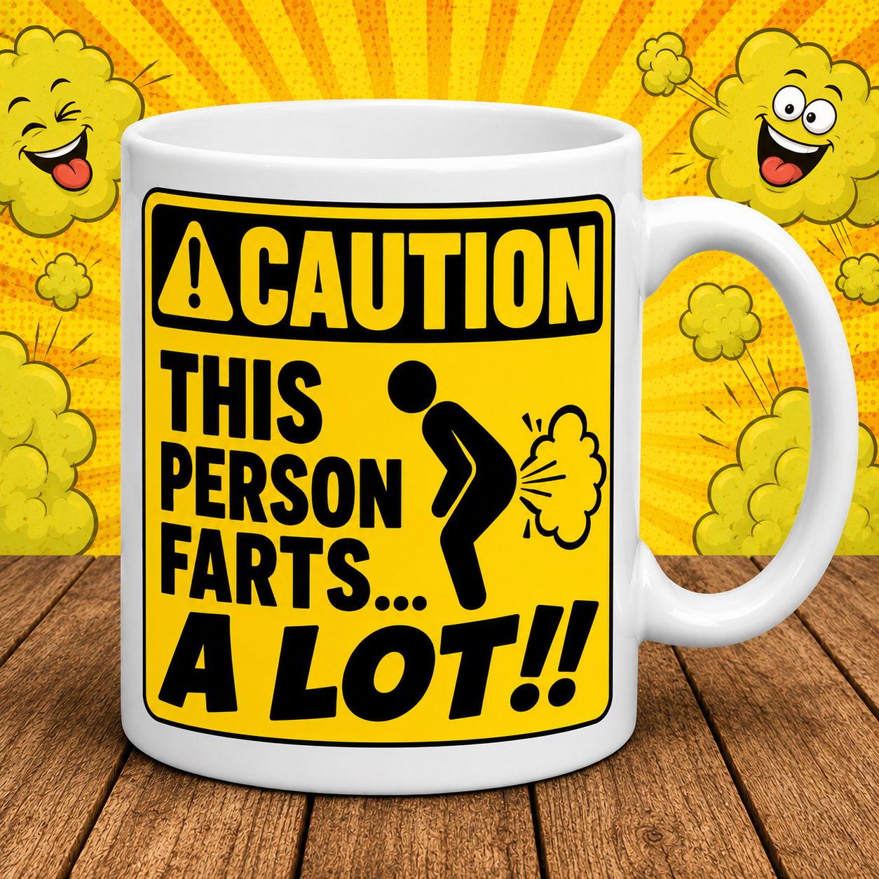 Caution This Person Farts A Lot Funny Mug | Novelty Gag Gift Coffee Cup | Humorous Warning Sign Mug | Funny Birthday Present 11oz