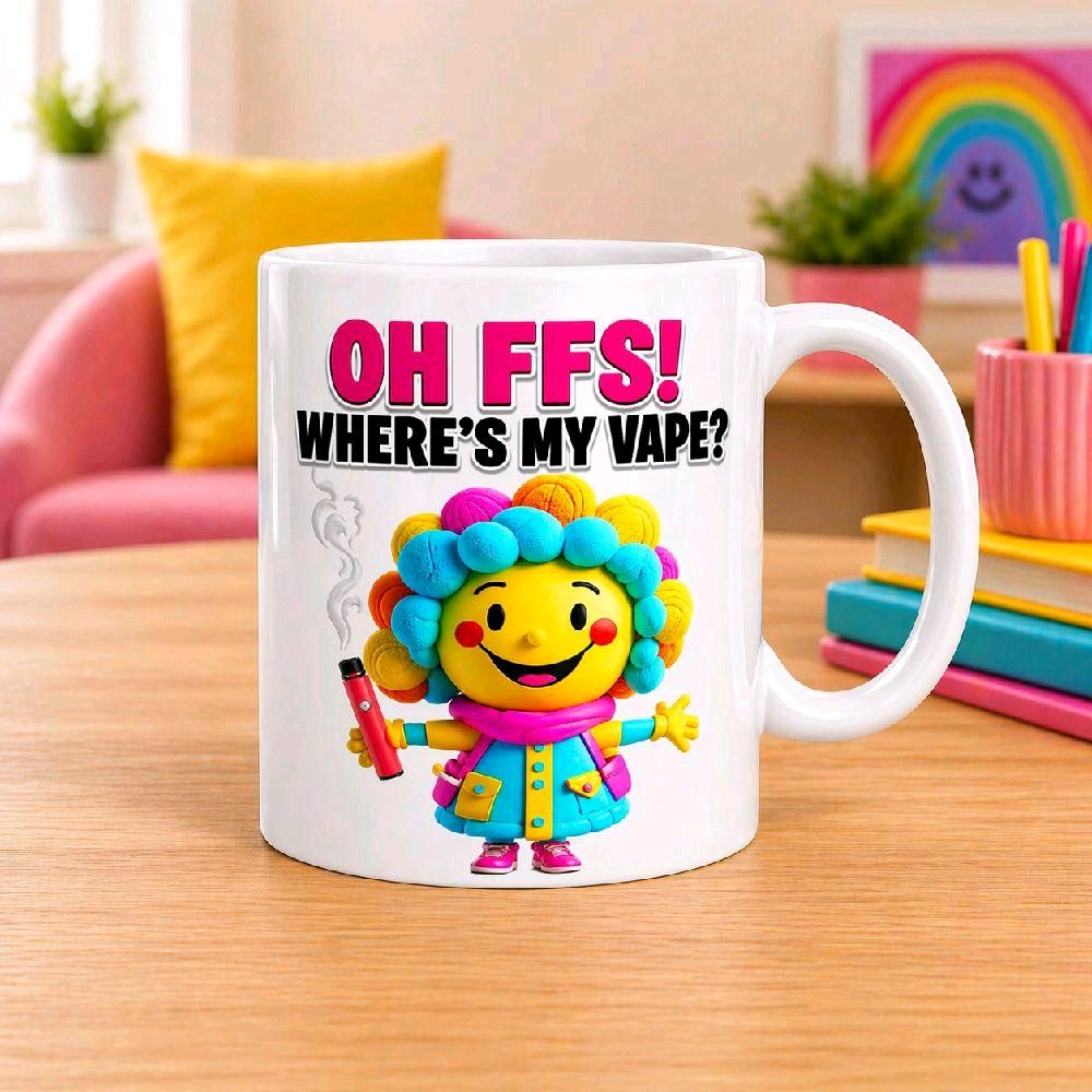 OH FFS! Where’s My Vape? Funny Colourful Character Mug – Novelty Coffee Cup Gift | Sassy Sips
