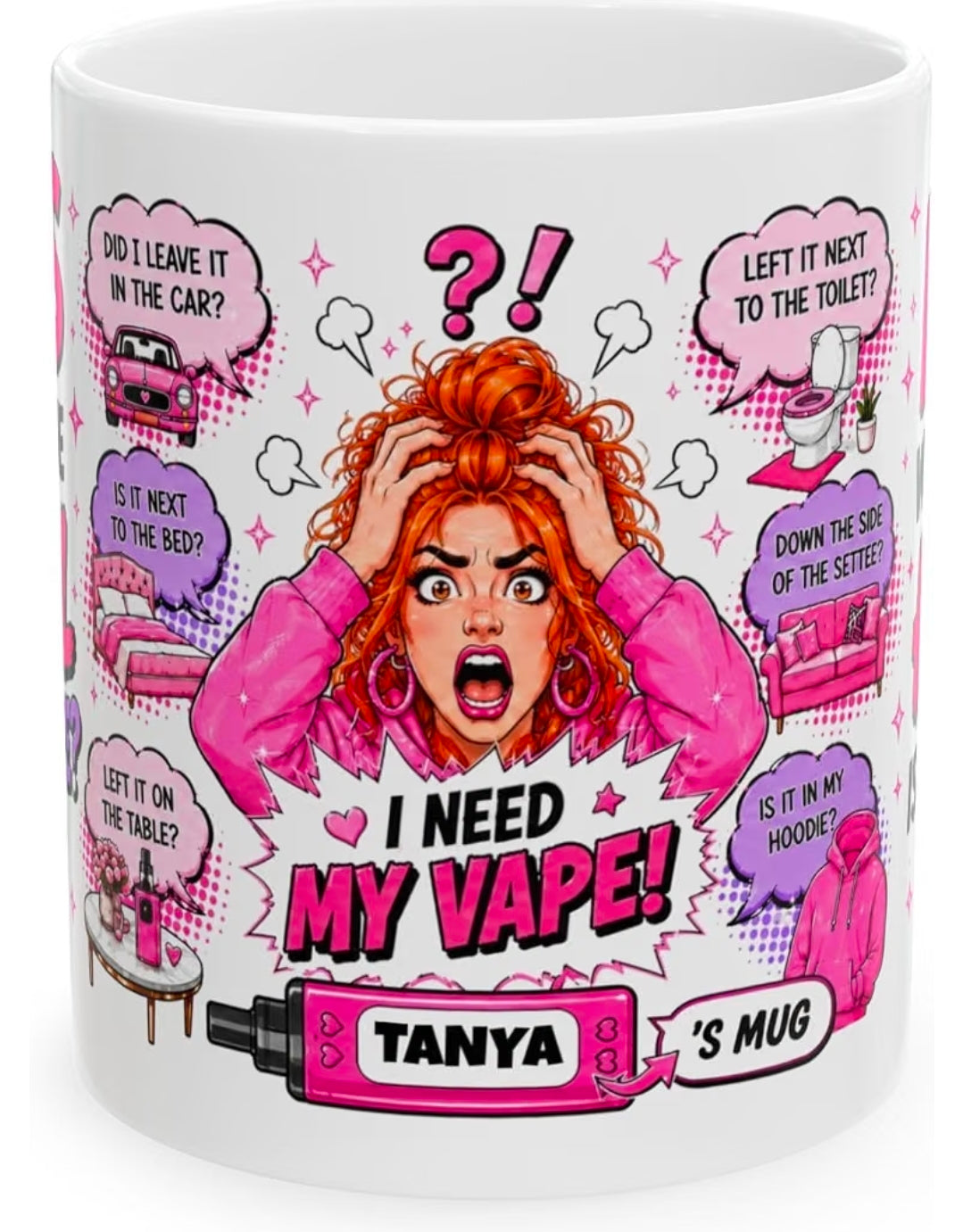 Personalised "Where The Hell Is My Vape?" Mug – Custom Name, Hair & Skin Tone, 11oz Ceramic Coffee Cup Drinkware