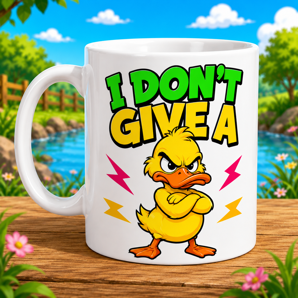 I Don't Give A Duck Mug – Funny Angry Duck Coffee Mug – Novelty Gift for Duck Lovers – Sarcastic Humour Mug 11oz