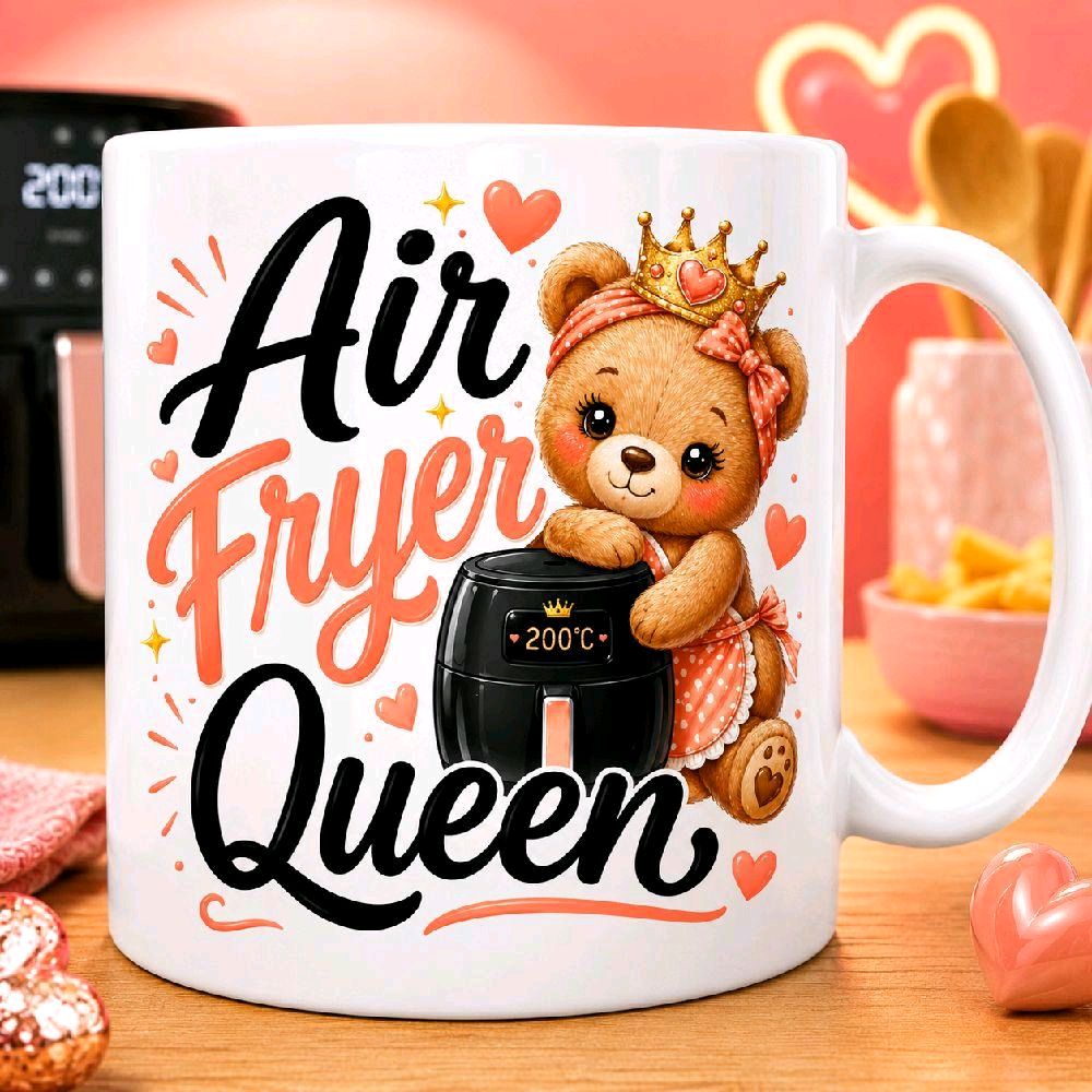 Air Fryer Queen Funny Cute Bear Mug – Air Fryer Lover Coffee Cup Gift | Sassy Sips