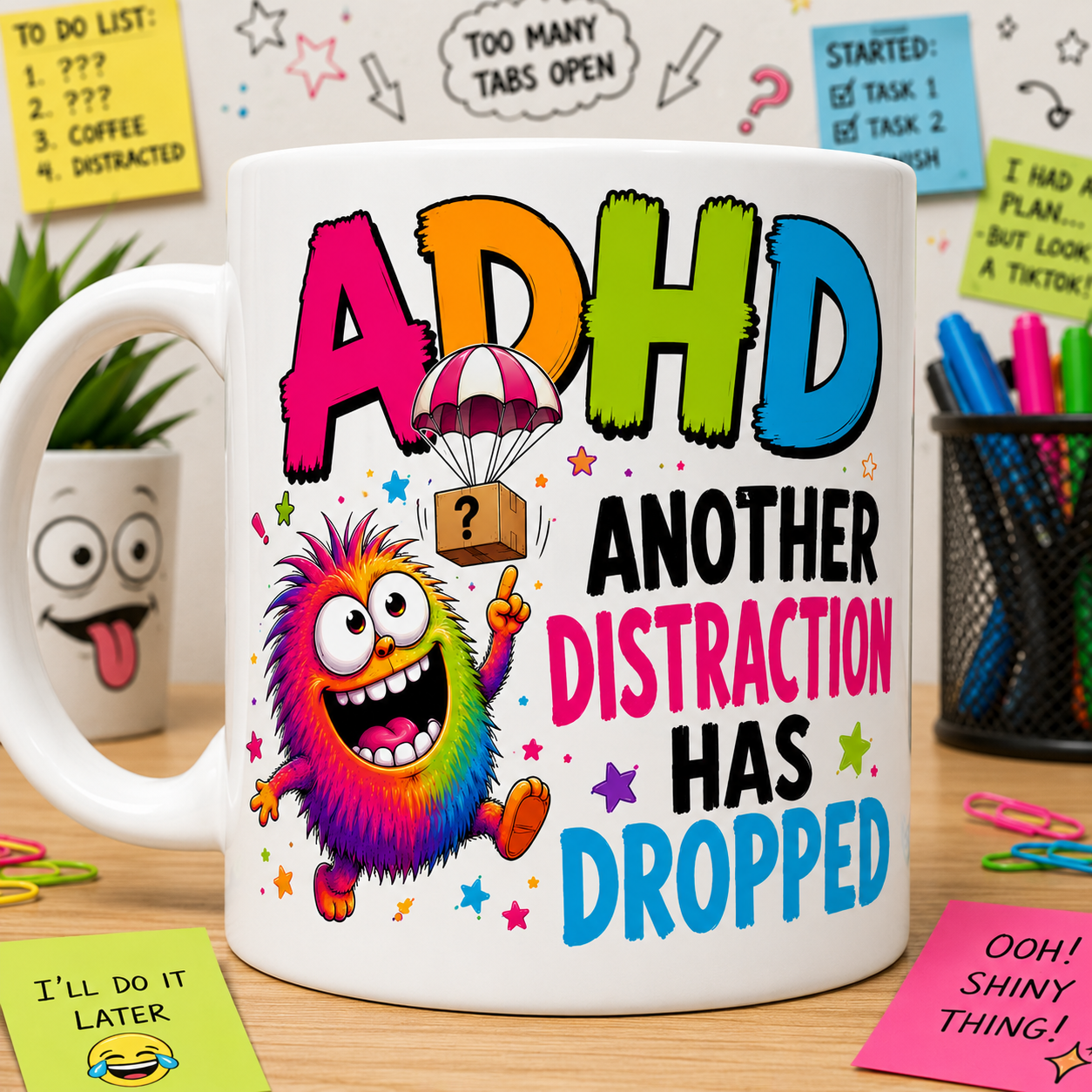 ADHD Mug – Another Distraction Has Dropped – Funny Neurodivergent Coffee Mug – Colourful ADHD Gift – Novelty Tea Cup – Mental Health Humour 11oz