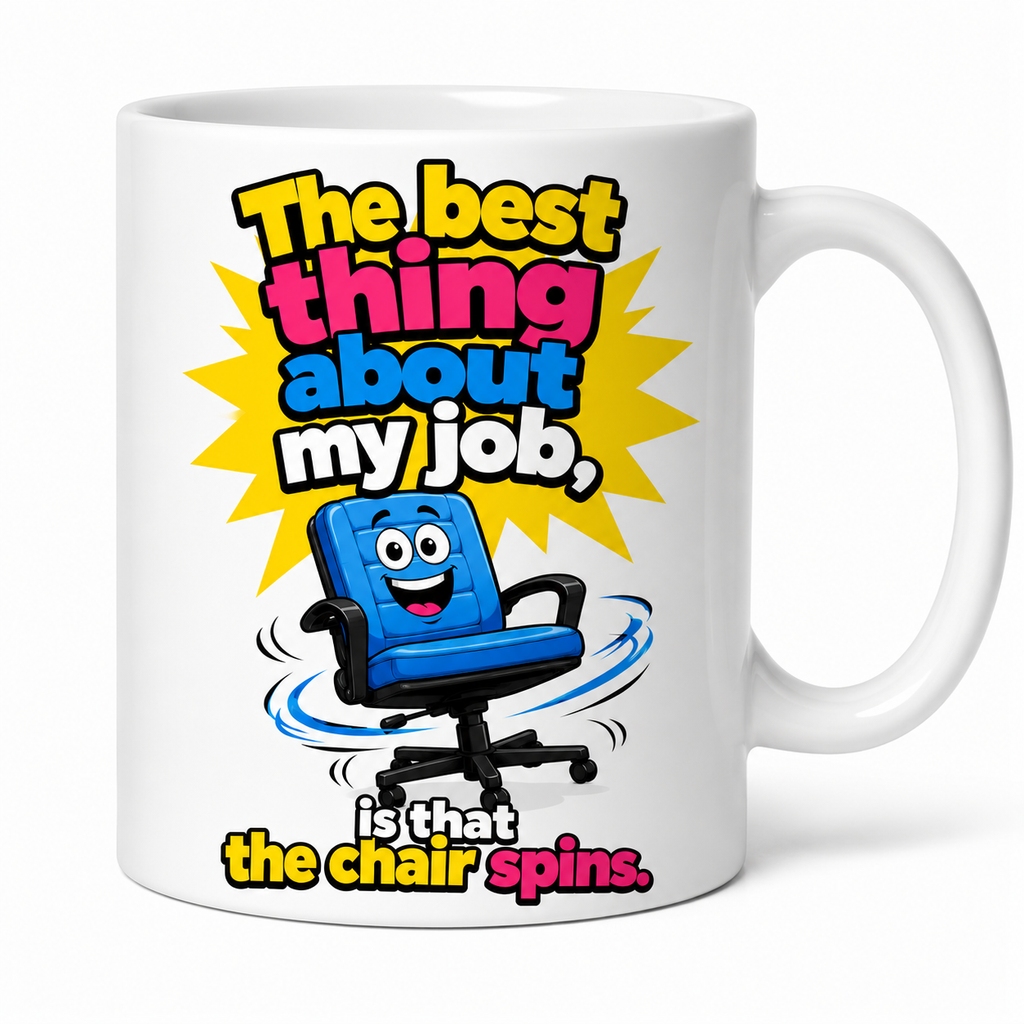 The Best Thing About My Job Is That The Chair Spins Funny Mug 11oz Ceramic Coffee Cup Drinkware Washable