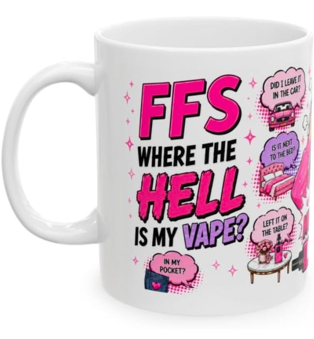 Personalised "Where The Hell Is My Vape?" Mug – Custom Name, Hair & Skin Tone, 11oz Ceramic Coffee Cup Drinkware