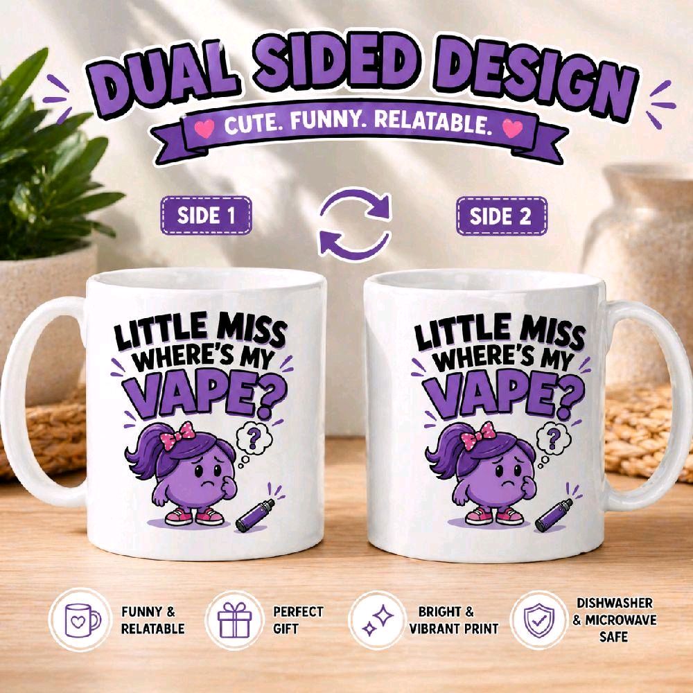 Little Miss where's my vape mug, 11oz Ceramic Coffee Cup Drinkware, Purple