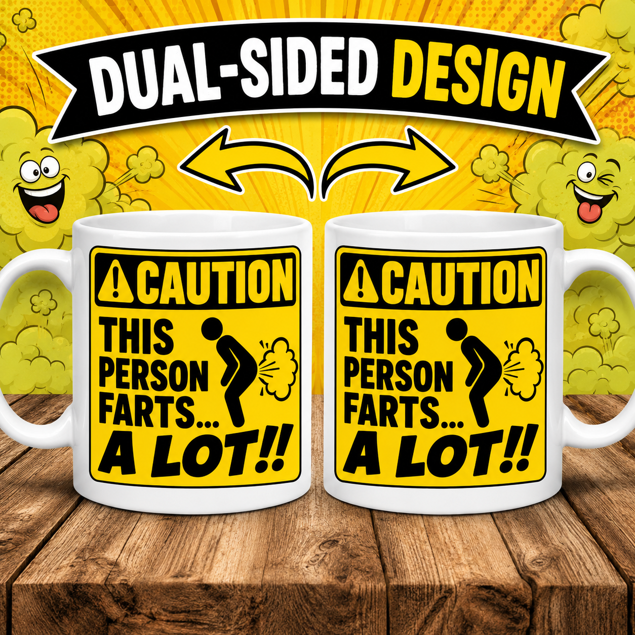 Caution This Person Farts A Lot Funny Mug | Novelty Gag Gift Coffee Cup | Humorous Warning Sign Mug | Funny Birthday Present 11oz
